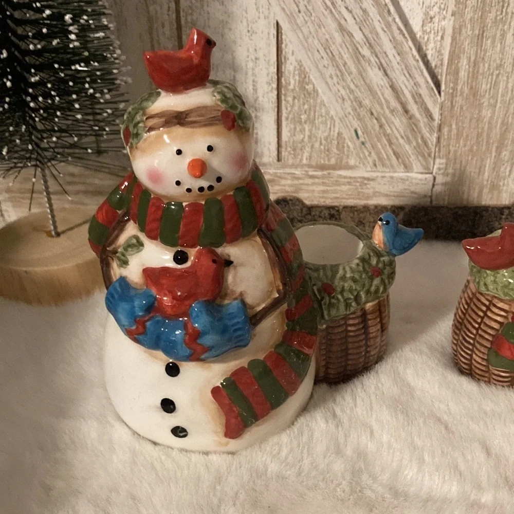 Ceramic Snowman Taper Candlestick Holders